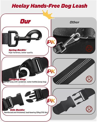 Hands Free Dog Leash,8.2ft Crossbody Dog Leash with Hanging Strap/Hanging Buckle/Poop Bag Holder/Explosion-Proof Handle,Adjustable Crossbody Rope for Dogs Walking,Jogging and Running,18-110lbs,Black in Kuwait