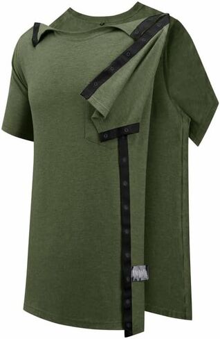 قمصان جراحة ما بعد الكتف للرجال الكامل المفتوح المفتوح بعيدًا عن الأكمام القصيرة T Shirt Chemo Port Port Access Tee Cuff Surgery in Saudi Arabia