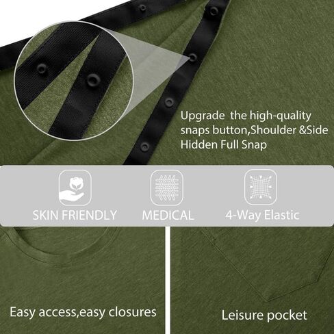 قمصان جراحة ما بعد الكتف للرجال الكامل المفتوح المفتوح بعيدًا عن الأكمام القصيرة T Shirt Chemo Port Port Access Tee Cuff Surgery in Saudi Arabia