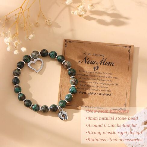 MOZAKA 2Pcs New Mom & Dad Gifts Healing Natural Stone Bracelets for Women Men, First Time Mom & Dad Essentials, Mother's Day Pregnancy Gifts for Expectant Moms in Saudi Arabia