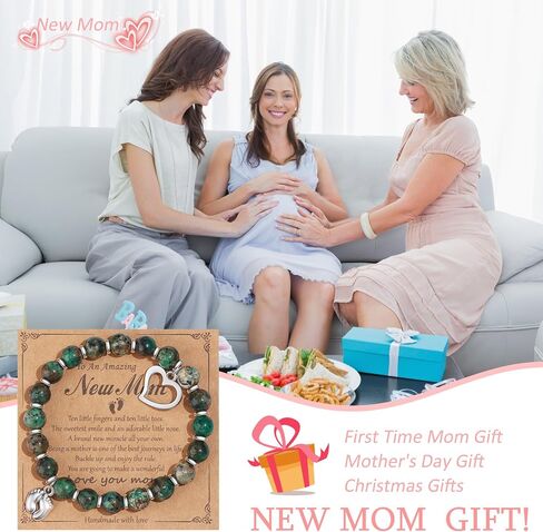 MOZAKA 2Pcs New Mom & Dad Gifts Healing Natural Stone Bracelets for Women Men, First Time Mom & Dad Essentials, Mother's Day Pregnancy Gifts for Expectant Moms in Saudi Arabia
