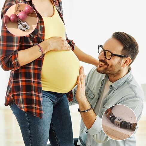 MOZAKA 2Pcs New Mom & Dad Gifts Healing Natural Stone Bracelets for Women Men, First Time Mom & Dad Essentials, Mother's Day Pregnancy Gifts for Expectant Moms in Kuwait