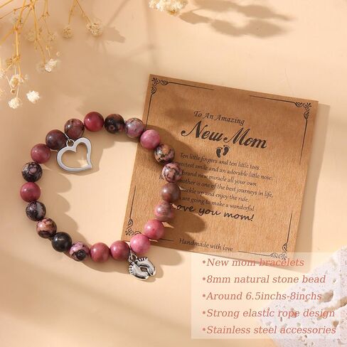 MOZAKA 2Pcs New Mom & Dad Gifts Healing Natural Stone Bracelets for Women Men, First Time Mom & Dad Essentials, Mother's Day Pregnancy Gifts for Expectant Moms in Kuwait