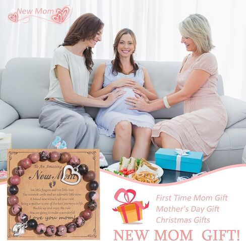 MOZAKA 2Pcs New Mom & Dad Gifts Healing Natural Stone Bracelets for Women Men, First Time Mom & Dad Essentials, Mother's Day Pregnancy Gifts for Expectant Moms in Kuwait