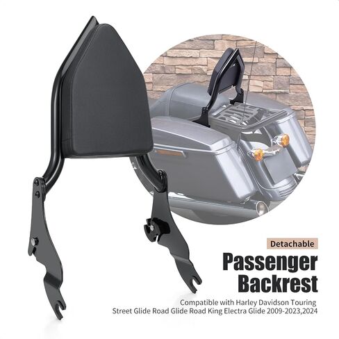 Detachable Sissy Bar Backrest Passenger Backrest Compatible with Harley Touring Street Glide Road Glide Road King Electra Glide 2009-2024 (Black) in Saudi Arabia
