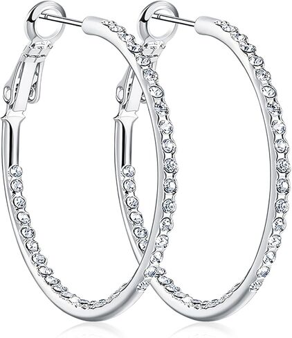 KOSE 14K Gold Hoop Earrings for Women Hypoallergenice, 35mm Rhinestone Hoop Earrings with 14K Gold Plated, Gift for Women and Friend in Saudi Arabia