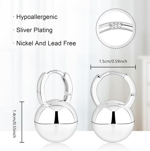 Sterling Silver Drop Ball Earrings for Women Girls Leverback Dangle Drop Earrings Fashion Hypoallergenic Jewelry in Saudi Arabia