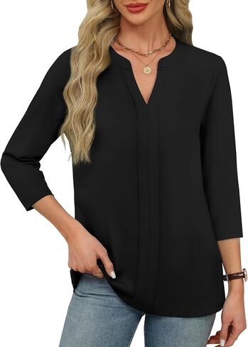 Xieerduo 3/4 طول الأكمام من Tops v tops v الرقبة المطوية عمل بلوزات صيف غير رسمية 2025 عصرية in Saudi Arabia