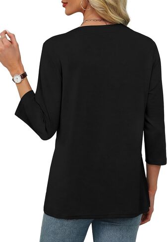 Xieerduo 3/4 طول الأكمام من Tops v tops v الرقبة المطوية عمل بلوزات صيف غير رسمية 2025 عصرية in Saudi Arabia
