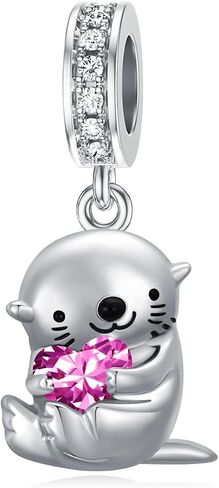 PROESS 925 Sterling Silver Otter Charm 12 شهرًا Birthstone Otter Bead لأساور Otter Jewerly صنع هدايا Otter لمحبي Otter in Kuwait