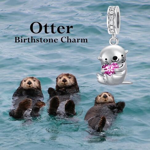 PROESS 925 Sterling Silver Otter Charm 12 شهرًا Birthstone Otter Bead لأساور Otter Jewerly صنع هدايا Otter لمحبي Otter in Kuwait