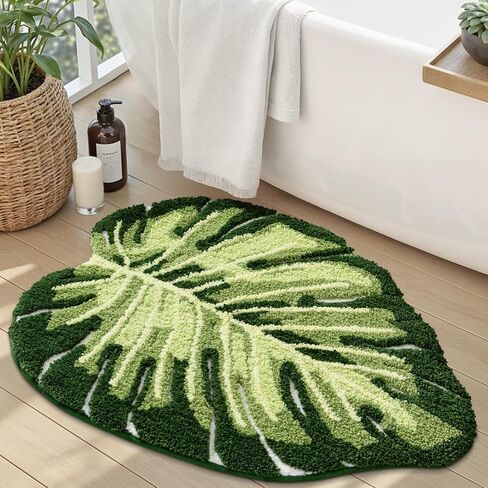 LUMI Cute Bathroom Rugs with Green Leaf Plant, Soft, Fluffy, Plush, Absorbent, Quick Dry, Non Slip, Machine Washable for Shower Floor, Bathroom, Bedroom,Kids Room, 23.5"x31.5", Monstera in Saudi Arabia
