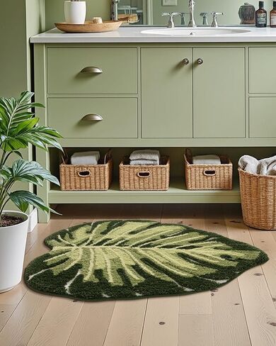 LUMI Cute Bathroom Rugs with Green Leaf Plant, Soft, Fluffy, Plush, Absorbent, Quick Dry, Non Slip, Machine Washable for Shower Floor, Bathroom, Bedroom,Kids Room, 23.5"x31.5", Monstera in Saudi Arabia