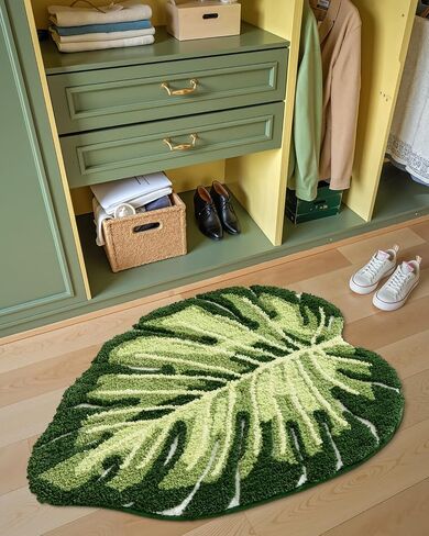 LUMI Cute Bathroom Rugs with Green Leaf Plant, Soft, Fluffy, Plush, Absorbent, Quick Dry, Non Slip, Machine Washable for Shower Floor, Bathroom, Bedroom,Kids Room, 23.5"x31.5", Monstera in Saudi Arabia