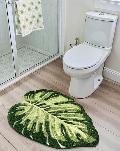 LUMI Cute Bathroom Rugs with Green Leaf Plant, Soft, Fluffy, Plush, Absorbent, Quick Dry, Non Slip, Machine Washable for Shower Floor, Bathroom, Bedroom,Kids Room, 23.5"x31.5", Monstera in Saudi Arabia