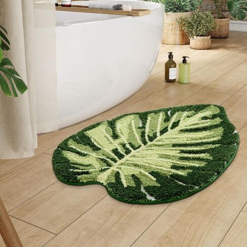 LUMI Cute Bathroom Rugs with Green Leaf Plant, Soft, Fluffy, Plush, Absorbent, Quick Dry, Non Slip, Machine Washable for Shower Floor, Bathroom, Bedroom,Kids Room, 23.5"x31.5", Monstera in Saudi Arabia