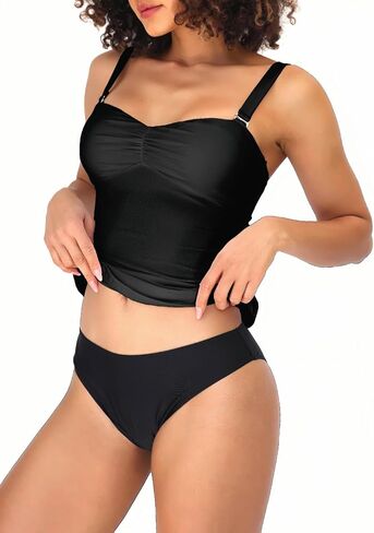 Womens Tankini Bathing Suits with Adjustable Straps Removable Cups and Heart Neckline for Tummy Control in Kuwait
