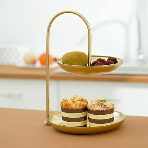 2 Tier Fruit Basket Stand, Tabletop Jewelry Organizers Tower Metal Tiered Key Tray Round Jewelry Tray Organizers for Birthday Party Wedding Home (Black) in Saudi Arabia