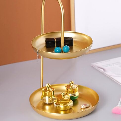 2 Tier Fruit Basket Stand, Tabletop Jewelry Organizers Tower Metal Tiered Key Tray Round Jewelry Tray Organizers for Birthday Party Wedding Home (Black) in Saudi Arabia