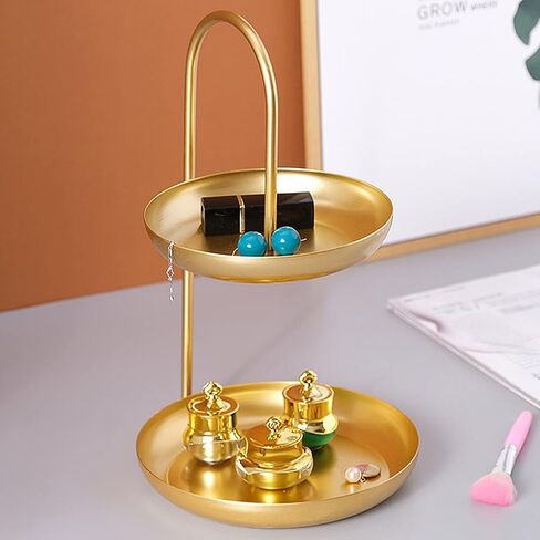 2 Tier Fruit Basket Stand, Tabletop Jewelry Organizers Tower Metal Tiered Key Tray Round Jewelry Tray Organizers for Birthday Party Wedding Home (Black) in Saudi Arabia