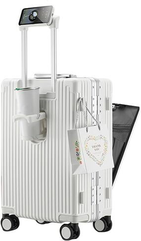 feilario 20in Aluminium Frame Hardside Expandable Spinner Wheel Luggage, Built-In TSA lock Carry on Suitcase, with Cup Holder & Phone Holder in Kuwait