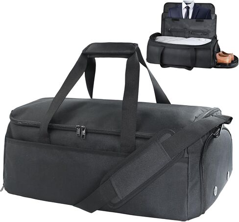 SUOCO Convertible Garment Duffle Bag for Travel, Suit Bags with Vacuum Compression Bag, 2 in 1 Hanging Duffel Dress Carry On Suitcase for Men Women, Black in Saudi Arabia