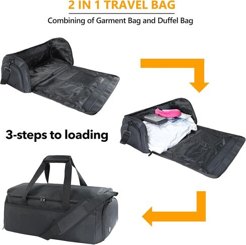 SUOCO Convertible Garment Duffle Bag for Travel, Suit Bags with Vacuum Compression Bag, 2 in 1 Hanging Duffel Dress Carry On Suitcase for Men Women, Black in Saudi Arabia