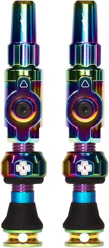 Muc-Off Big Bore Lite Tubeless Valves, Iridescent 45mm - Precision Engineered Dust Caps for Bikes with Revolutionary Airflow Technology - Presta Valve Caps for Tubeless MTB/Road/Gravel Bikes in Saudi Arabia