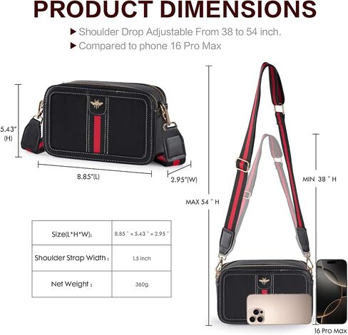 Fancy Forest Trendy Designer Bee Crossbody Bag for Women - PU Leather Camera Shoulder Handbag with Wide Strap in Saudi Arabia