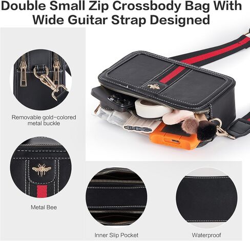 Fancy Forest Trendy Designer Bee Crossbody Bag for Women - PU Leather Camera Shoulder Handbag with Wide Strap in Saudi Arabia