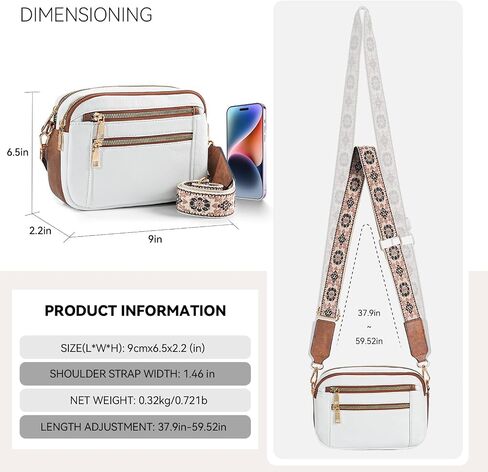 محفظة WJCD Women's Crossbody - حقيبة كتف خفيفة الوزن من الجلد مع حزام قابل للتعديل ، حقائب يد صغيرة أنيقة in Kuwait