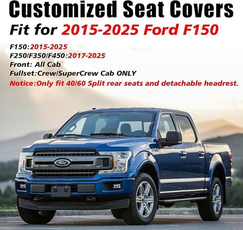 Coverado Full Set F150 Seat Covers, Waterproof Faux Leather Full Coverage Protector for 2015-2025 Ford F150 & 2017-2025 F250 F350 F450 Crew Cab, Black Truck Interior Car Seat Cushion Covers in Saudi Arabia