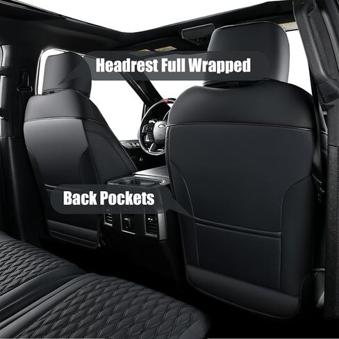 Coverado Full Set F150 Seat Covers, Waterproof Faux Leather Full Coverage Protector for 2015-2025 Ford F150 & 2017-2025 F250 F350 F450 Crew Cab, Black Truck Interior Car Seat Cushion Covers in Saudi Arabia