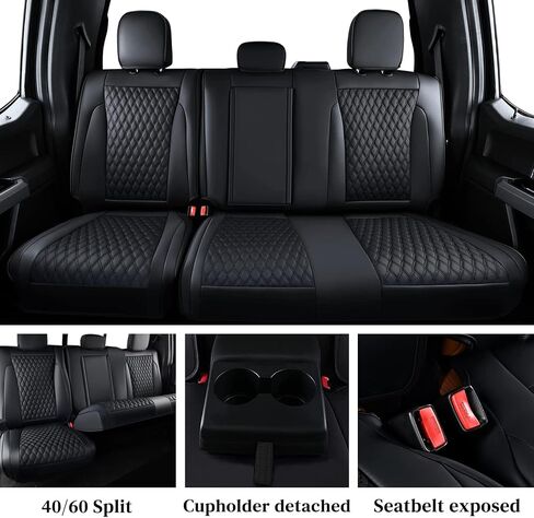 Coverado Full Set F150 Seat Covers, Waterproof Faux Leather Full Coverage Protector for 2015-2025 Ford F150 & 2017-2025 F250 F350 F450 Crew Cab, Black Truck Interior Car Seat Cushion Covers in Saudi Arabia
