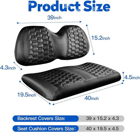 أغطية مقاعد عربة الجولف من NOKINS، وسادة مقعد مناسبة لنادي السيارات DS Pre-2000، ملحقات عربة الجولف أغطية مقاعد أمامية من الفينيل الماسي، بدون دباسة (ألياف الكربون السداسية باللونين الأسود والأسود) in Kuwait