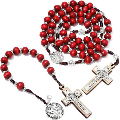 KOMI Handmade Wooden Rosary with One Decade Rosary Set - Red Rosary Beads Catholic for Men - Rosarios Catolicos Para Hombre Christian Gift in Saudi Arabia