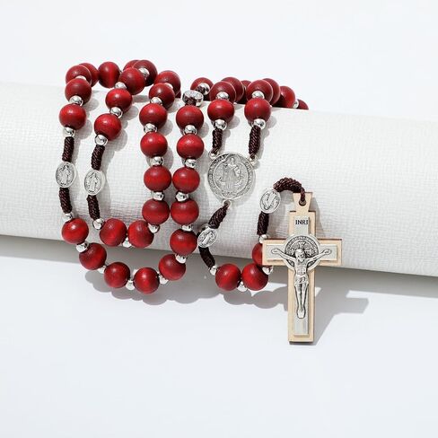 KOMI Handmade Wooden Rosary with One Decade Rosary Set - Red Rosary Beads Catholic for Men - Rosarios Catolicos Para Hombre Christian Gift in Saudi Arabia