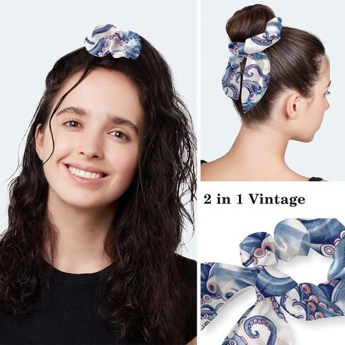 Women’s Working Cap Scrub Hats with Bow Scrunchies, Wave Octopus Pattern Bouffant Surgical Cap Ponytail Holder in Saudi Arabia