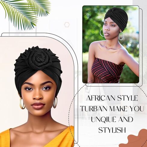 4 Pieces Stretch Turban Hats for Women Cancer Chemo Head African Knot Headwraps Pre-Tied Twisted in Saudi Arabia