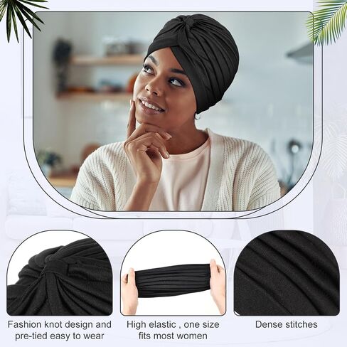 4 Pieces Stretch Turban Hats for Women Cancer Chemo Head African Knot Headwraps Pre-Tied Twisted in Saudi Arabia