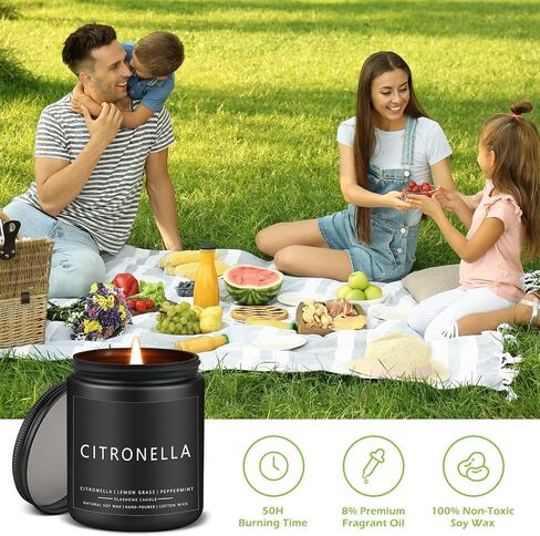 Outdoor Candles Set, Scented Candles for Summer, Soy Jar Candle for Outdoor Patio Indoor Home Scented - Citronella/Lemon Eucalyptus/Lemongrass/Sage & Citrus, Gifts for Father Dad & Men (7oz - 4 Pack) in Saudi Arabia