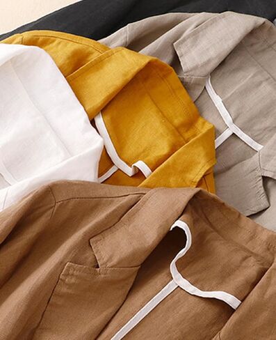Mintlimit Womens Linen Blazer Summer 3/4 Sleeve Notch Label Work Office Suit Suit Disual Button Blazers مع جيوب in Kuwait