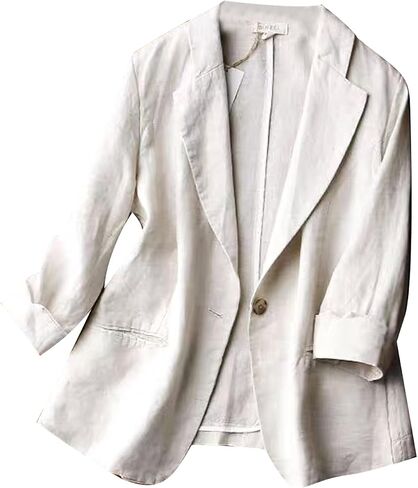 Mintlimit Womens Linen Blazer Summer 3/4 Sleeve Notch Label Work Office Suit Suit Disual Button Blazers مع جيوب in Kuwait