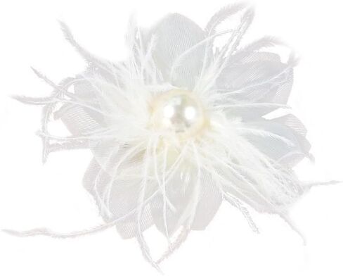 سيدة fascinator ريشة بروش للمرأة أنيقة قذيفة لؤلؤة الشبكة أزهار الشعر مقطع الزفاف زفاف السترة طية دبوس الزفاف شعر الديربي القبعة كوكتيل أزياء أزياء (أبيض) in Kuwait