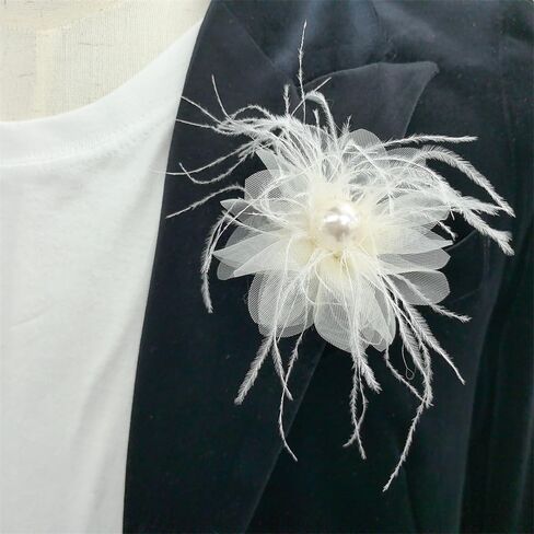 سيدة fascinator ريشة بروش للمرأة أنيقة قذيفة لؤلؤة الشبكة أزهار الشعر مقطع الزفاف زفاف السترة طية دبوس الزفاف شعر الديربي القبعة كوكتيل أزياء أزياء (أبيض) in Kuwait