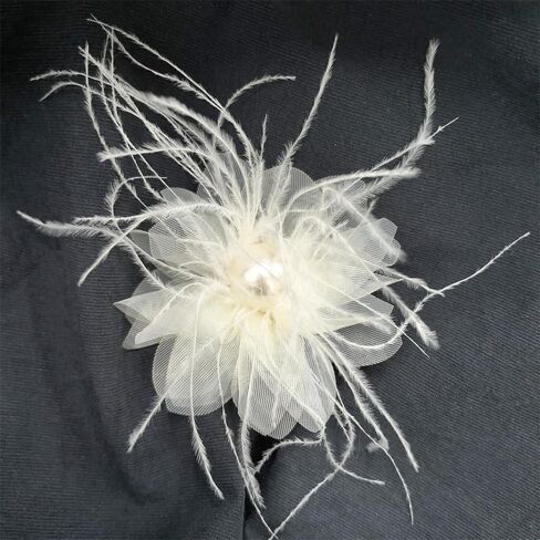 سيدة fascinator ريشة بروش للمرأة أنيقة قذيفة لؤلؤة الشبكة أزهار الشعر مقطع الزفاف زفاف السترة طية دبوس الزفاف شعر الديربي القبعة كوكتيل أزياء أزياء (أبيض) in Kuwait