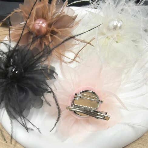 سيدة fascinator ريشة بروش للمرأة أنيقة قذيفة لؤلؤة الشبكة أزهار الشعر مقطع الزفاف زفاف السترة طية دبوس الزفاف شعر الديربي القبعة كوكتيل أزياء أزياء (أبيض) in Kuwait
