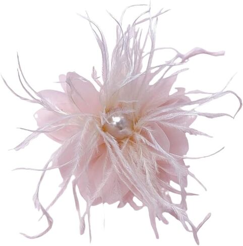 سيدة fascinator ريشة بروش للمرأة أنيقة قذيفة لؤلؤة الشبكة أزهار الشعر مقطع الزفاف زفاف السترة طية دبوس الزفاف شعر الديربي القبعة كوكتيل أزياء أزياء (أبيض) in Kuwait