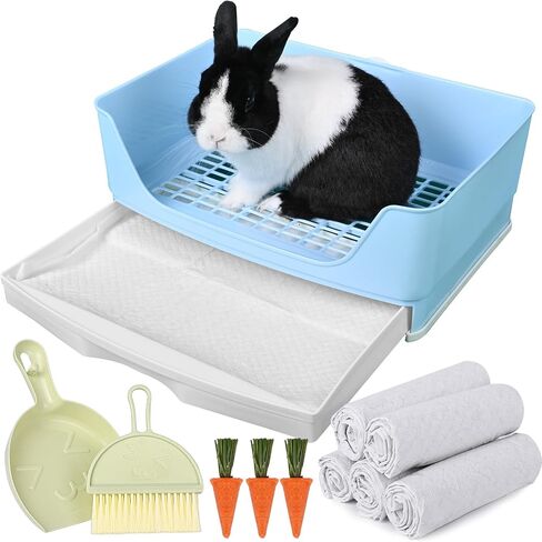 Large Rabbit Litter Box Bunny Potty Training Corner Litter Pan with Drawer Comes with Liners Rabbit Pee Pads, Small Animal Bedding Toilet for Adult Guinea Pig, Ferret, Hamster, Bunnies in Saudi Arabia