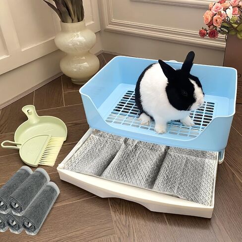 Large Rabbit Litter Box Bunny Potty Training Corner Litter Pan with Drawer Comes with Liners Rabbit Pee Pads, Small Animal Bedding Toilet for Adult Guinea Pig, Ferret, Hamster, Bunnies in Saudi Arabia